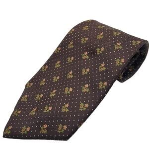 VINTAGE Neiman Marcus Brown and Floral Dotted Neck Tie